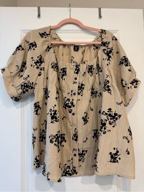 SHEIN Beige Blouse with Black Floral Print